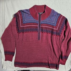Eddie Bauer Men's Fairisle‎ Sweater 1/4 zip, size XXL Maroon & Blue Grandpa Ski